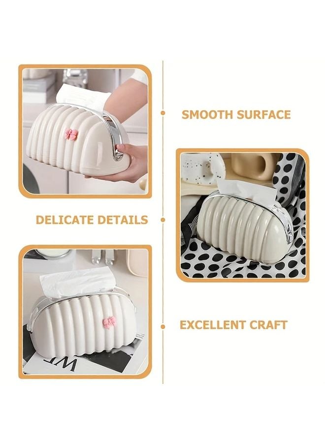 غطية صندوق المناديل على شكل صدفة بيضاء مع ربطة وردية، حامل مناديل بلاستيكي مستطيل لتزيين المنزل - Image 2